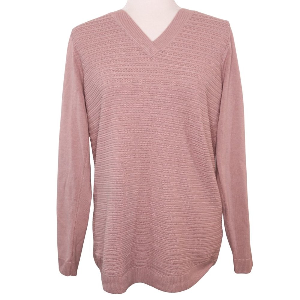 Hilary Radley V-Neck Blush Rose Pink Sweater
